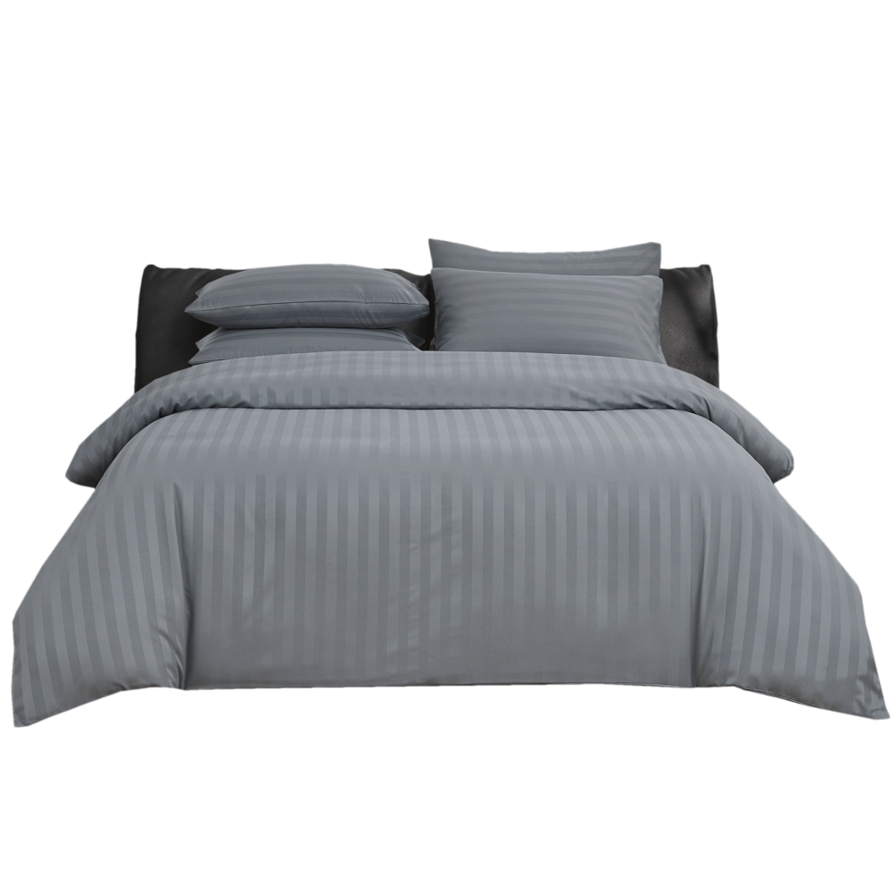 ชุดผ้าปูที่นอน 3.5 ฟุต 5 ชิ้น IBED ลายริ้ว MIDNIGHT GRAY พร้อมผ้านวมถอดซัก